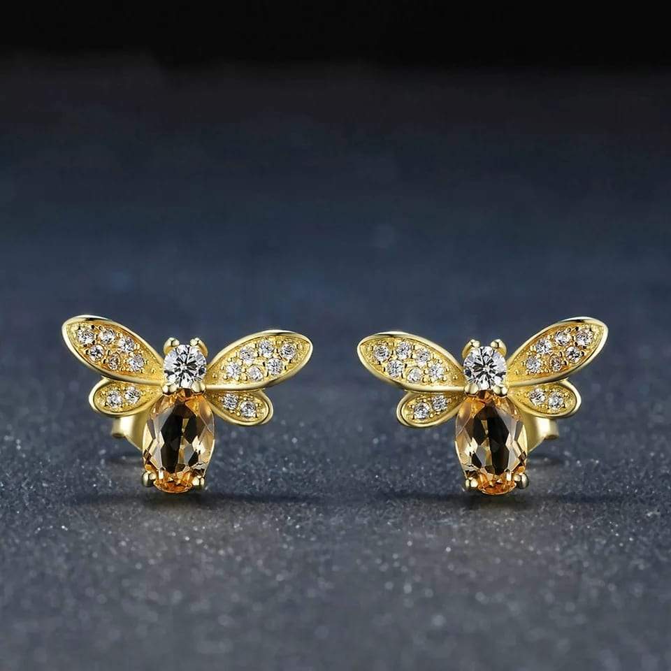 RYNX | Sterling Silver Natural Citrine Bee Earrings
