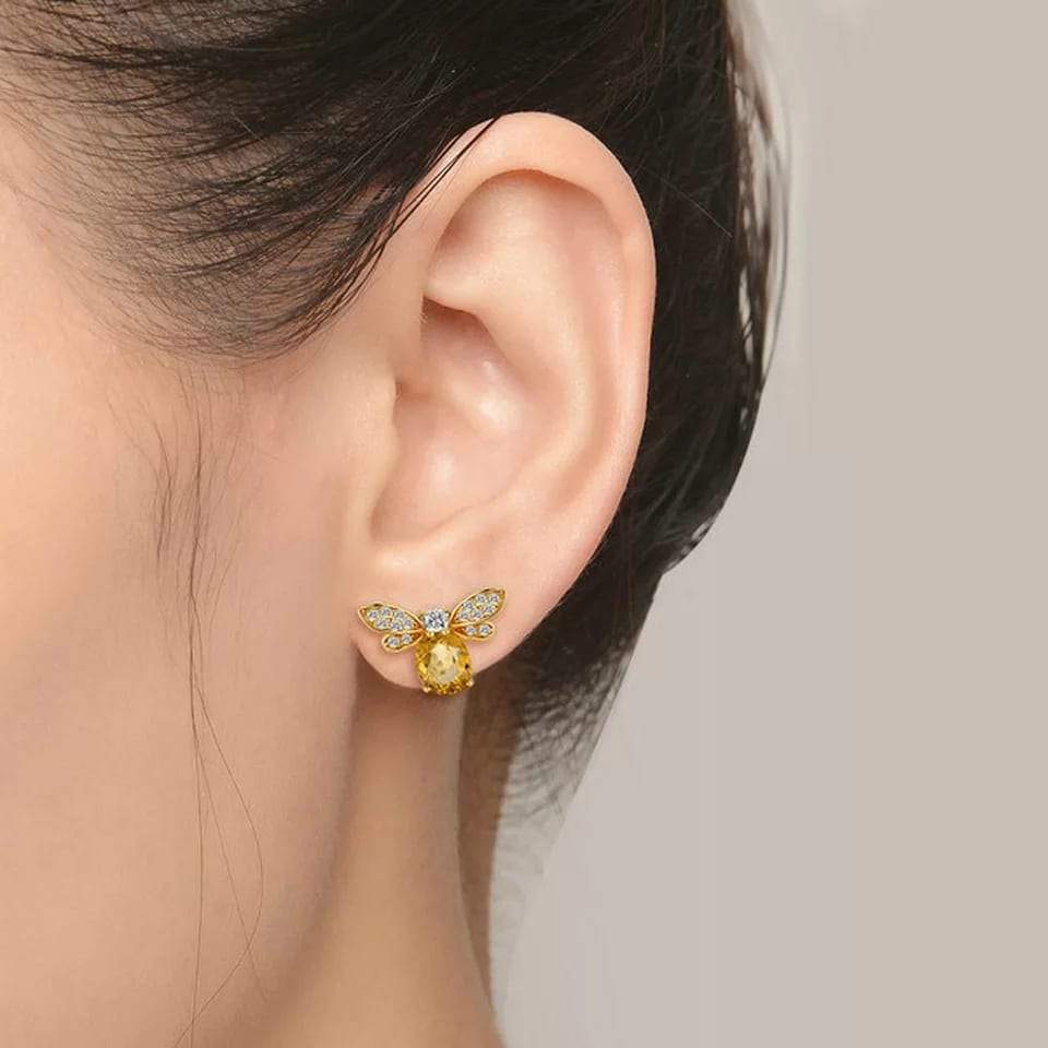 RYNX | Sterling Silver Natural Citrine Bee Earrings