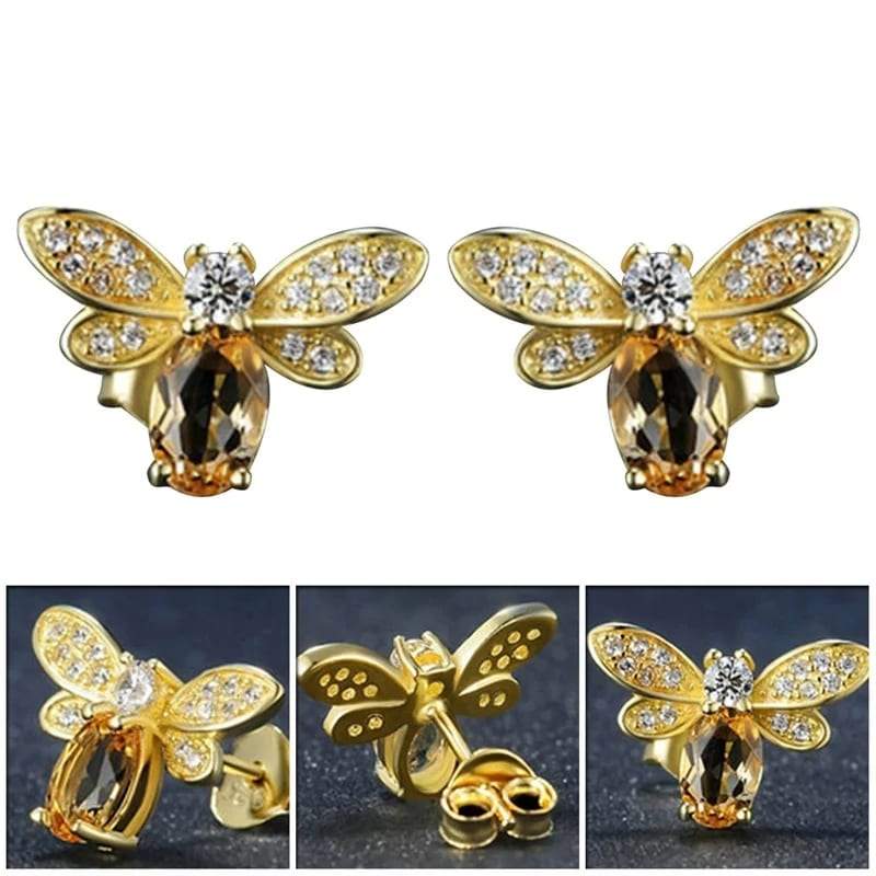 RYNX | Sterling Silver Natural Citrine Bee Earrings