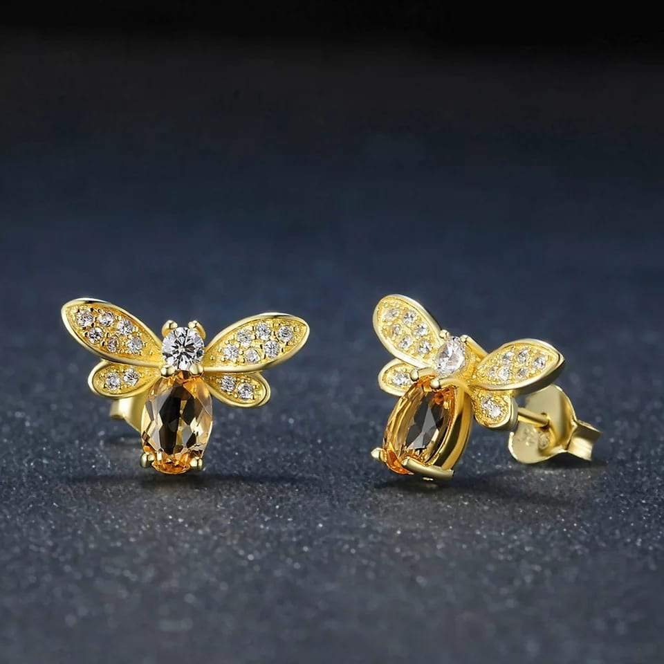 RYNX | Sterling Silver Natural Citrine Bee Earrings