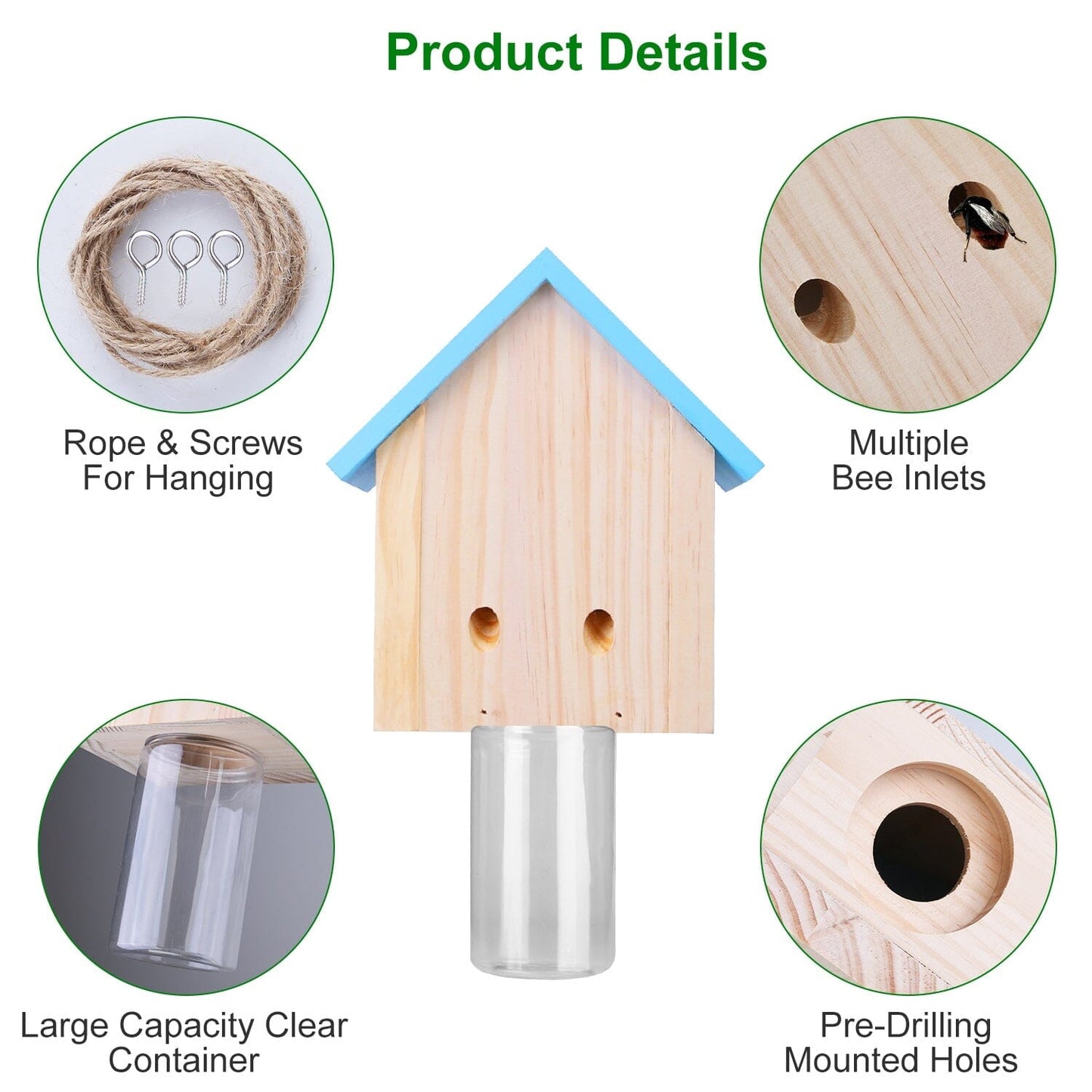 Rynx | Three Carpenter Bee Trap Outdoor Natural Pine Wood