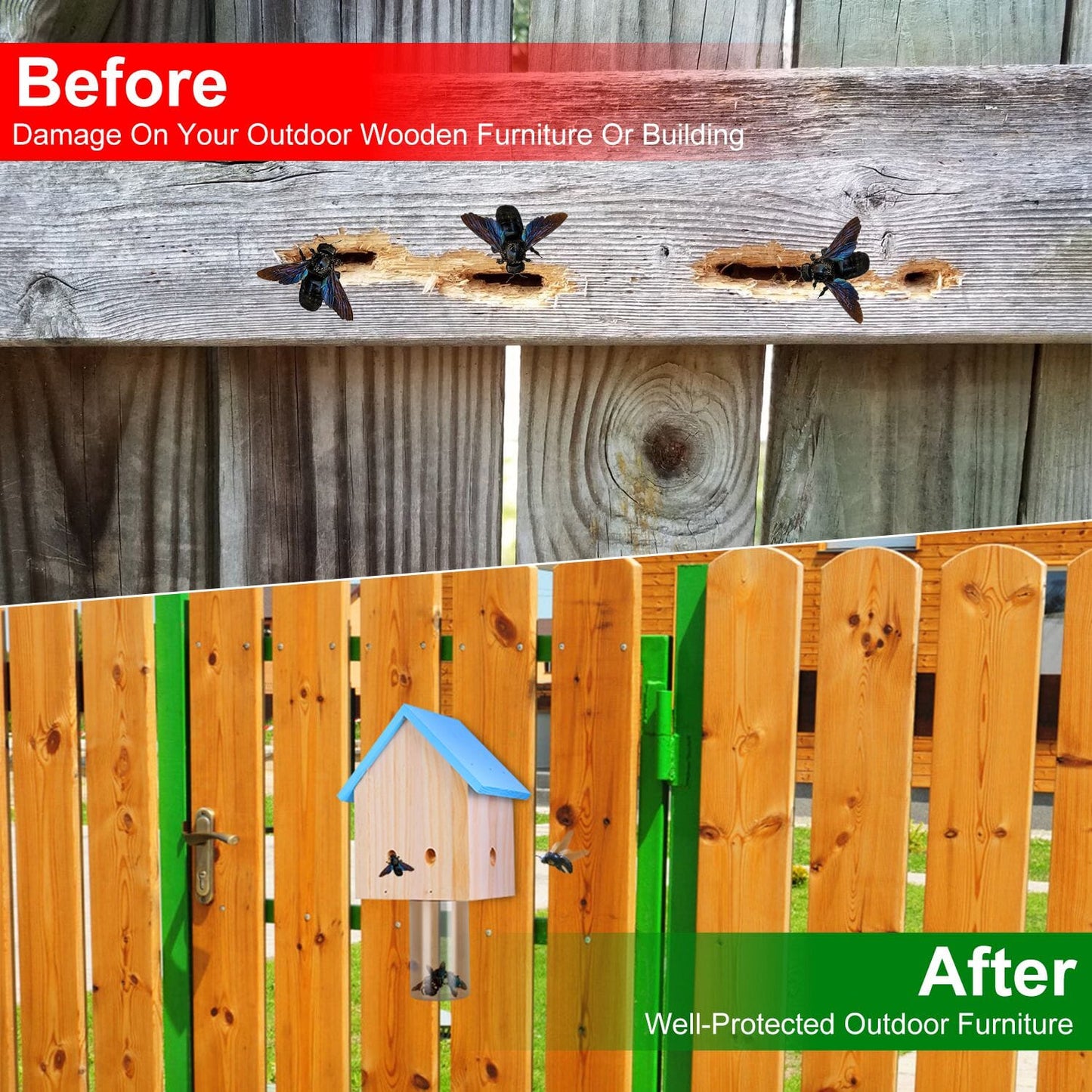 Rynx | Three Carpenter Bee Trap Outdoor Natural Pine Wood