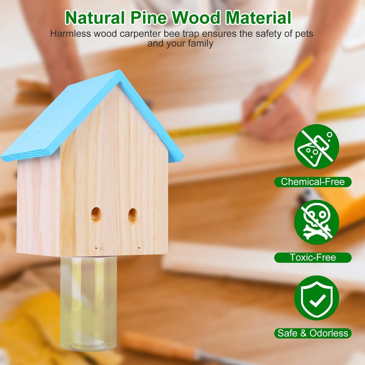 Rynx | Three Carpenter Bee Trap Outdoor Natural Pine Wood