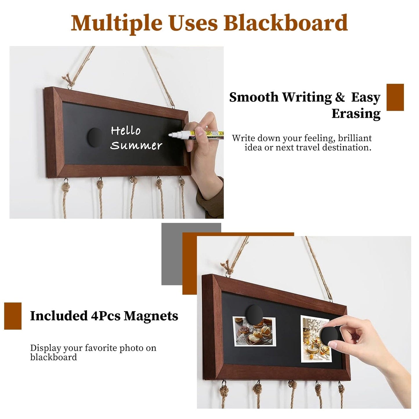 Rynx | Three Hanging Picture Frame Display String Ribbons with 30 Clips Writable Board