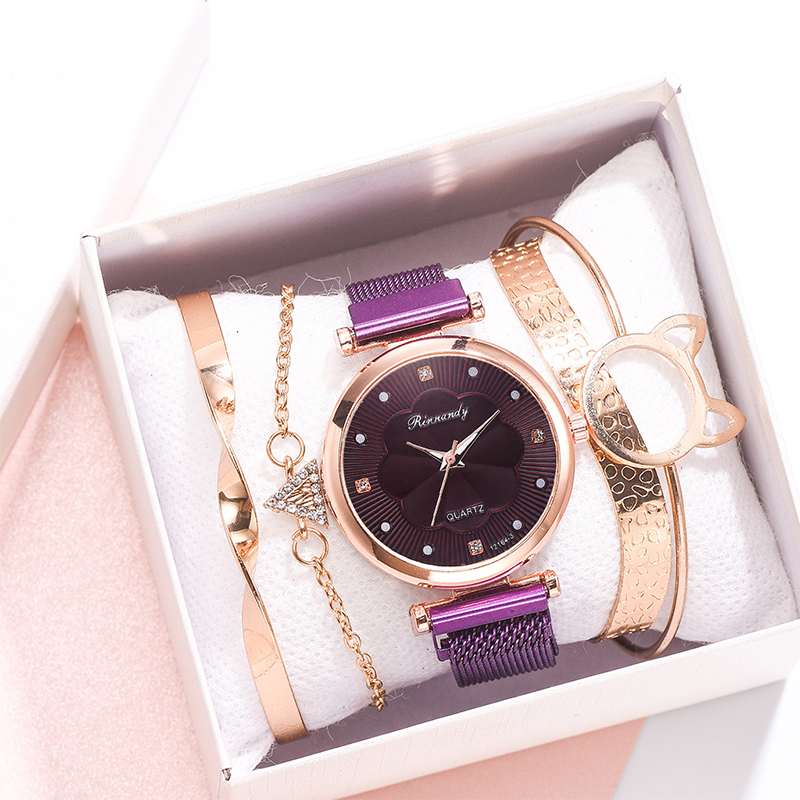 RYNX | Flower Glass Quartz Watch Watch+Bracelet (5 PCS Set) purple