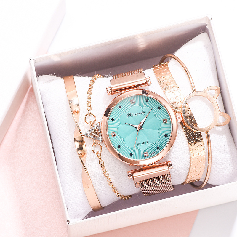 RYNX | Flower Glass Quartz Watch Watch+Bracelet (5 PCS Set) sky blue