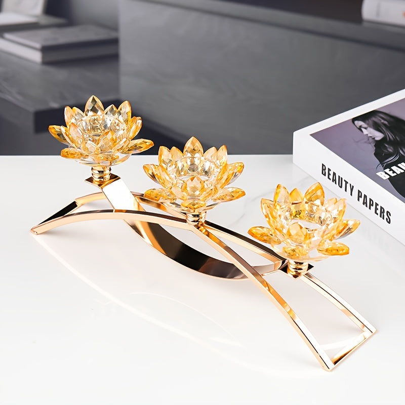 Rynx | 3-Armed Crystal Lotus Candle Holder - Elegant Table Decoration