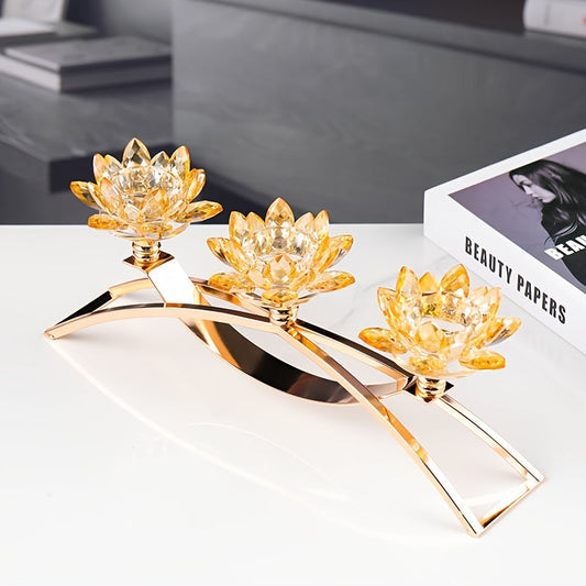 Rynx | 3-Armed Crystal Lotus Candle Holder - Elegant Table Decoration