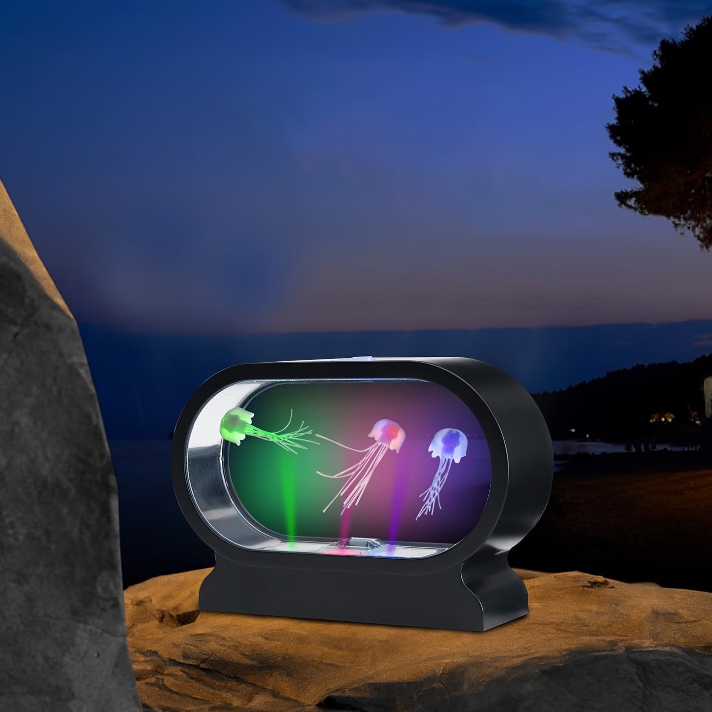 Rynx | LumiJelly - LED Jellyfish Table Lamp, 3-Color Simulated Aquarium Night Light, Battery-Powered, Decorative Light