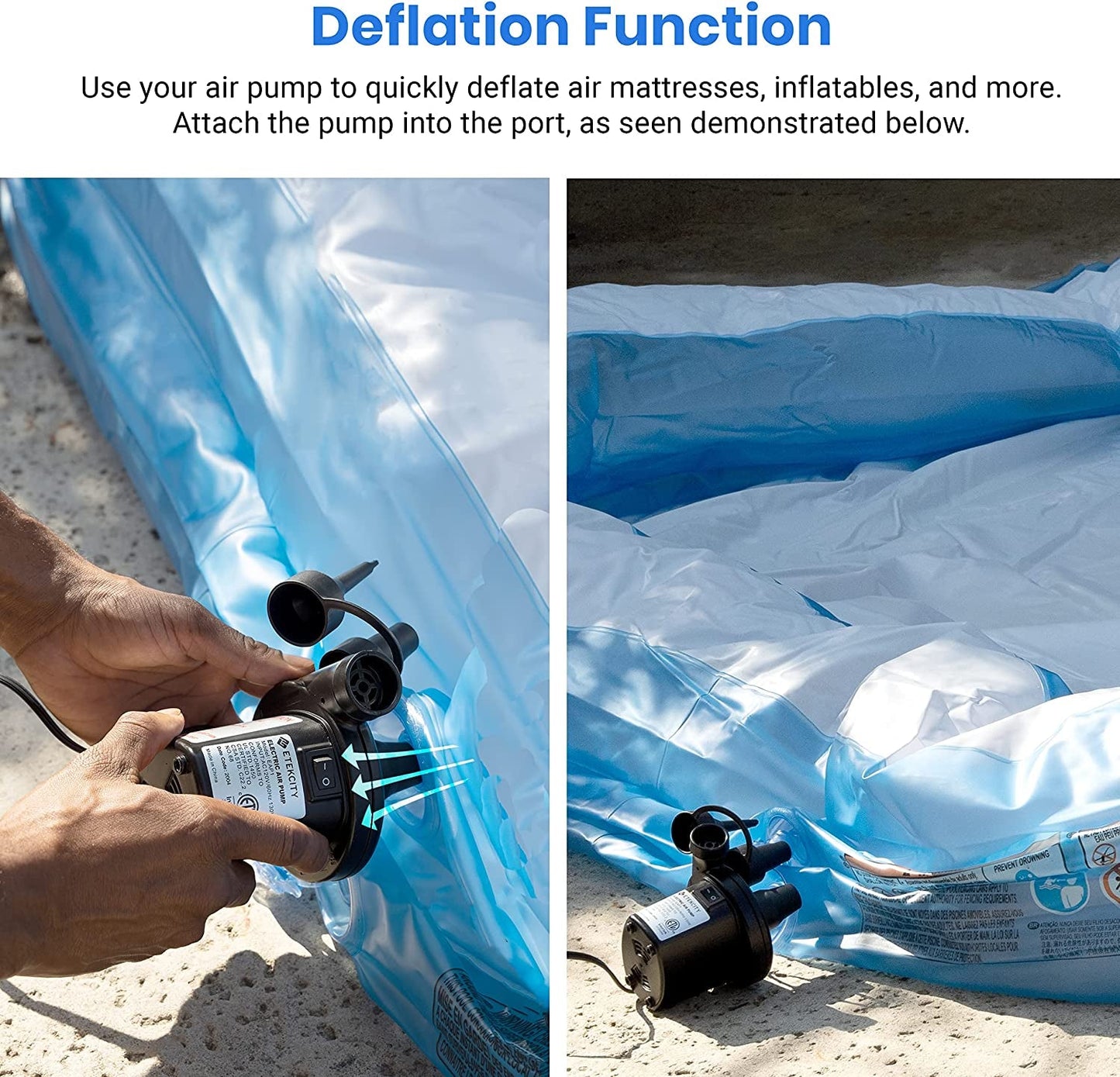 Rynx | Electric Air Pump Air Mattress Portable Pump for Inflatable Furniture, Pool Rafts, Inflatable Pool Float Bed Boat Toy, Quick Fill AC Inflator Deflator with 3 Nozzles, 110-120 Volts, Black