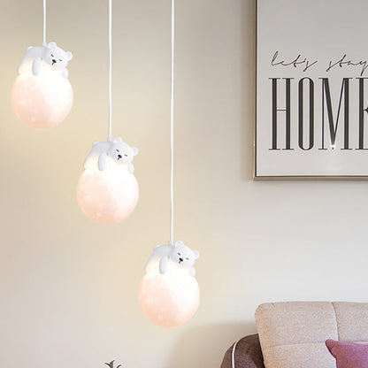 Rynx | Contemporary creative PE spherical umbrella resin animal rabbit bear design 1-light pendant lamp for the living room