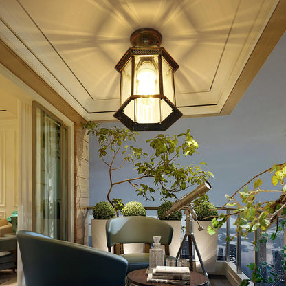 Rynx | HexaLux Outdoor Lantern Ceiling Light | Waterproof | Hexagonal Design | Semi-Surface Mount