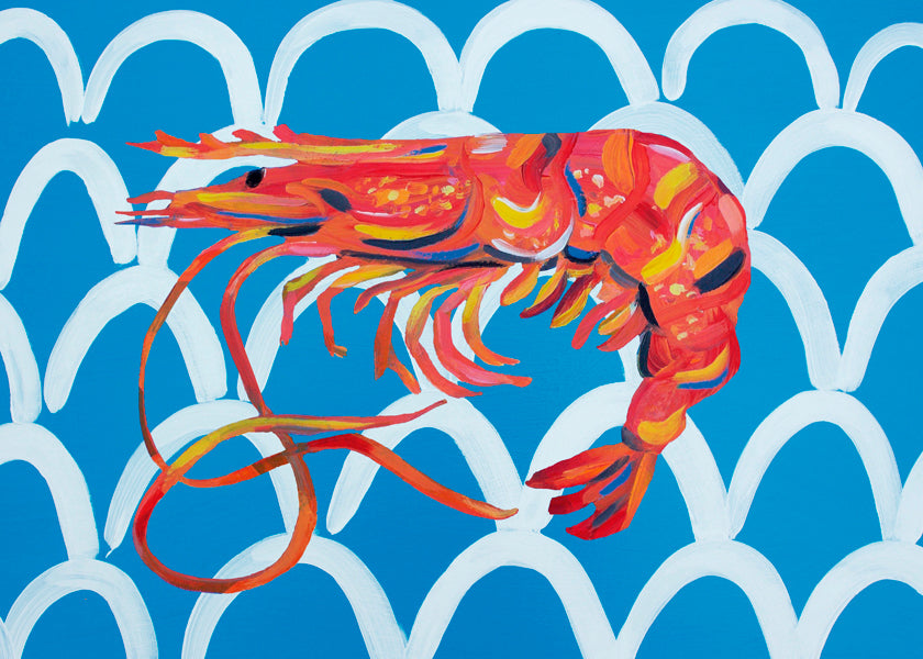 Rynx | Prawns on blue waves - Alice Straker