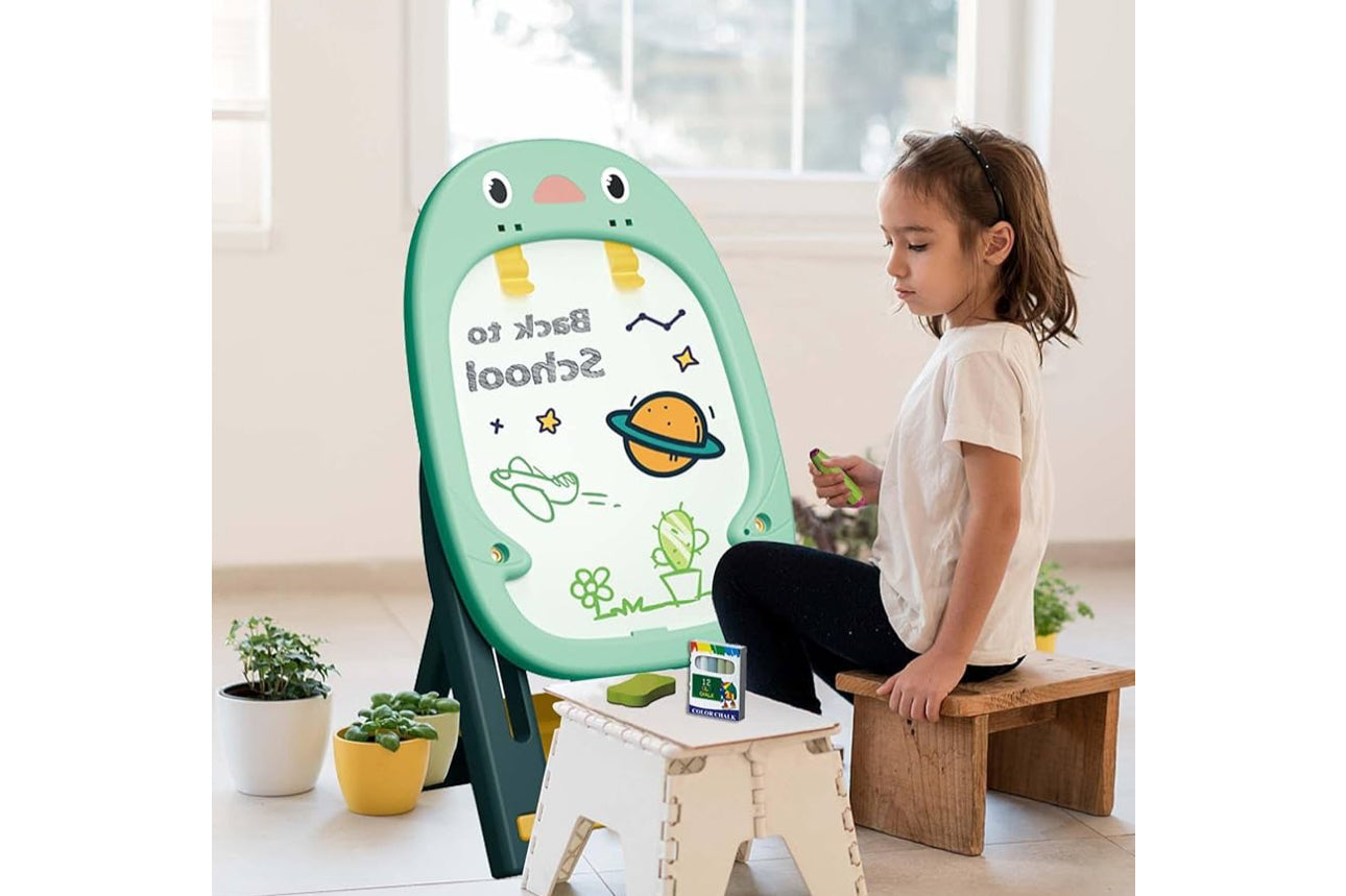 Rynx | Children's adjustable easel with magnetic drawing surface – double-sided art easel with accessories (46 pieces)