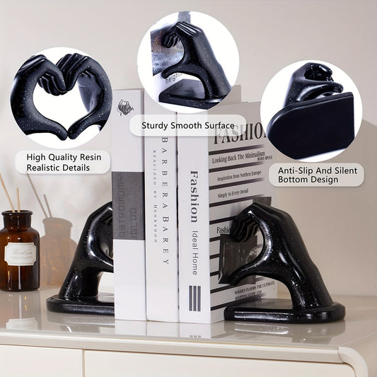 Rynx | Heavy Duty Bookends with Golden Finger Heart Design - Modern Art for Home Decoration
