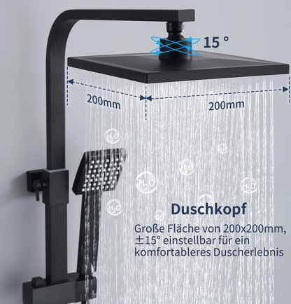 Rynx | Shower system Black Rain shower Shower set without faucet with overhead shower Hand shower Shower column Shower system with diverter angular Shower column for bathroom, black