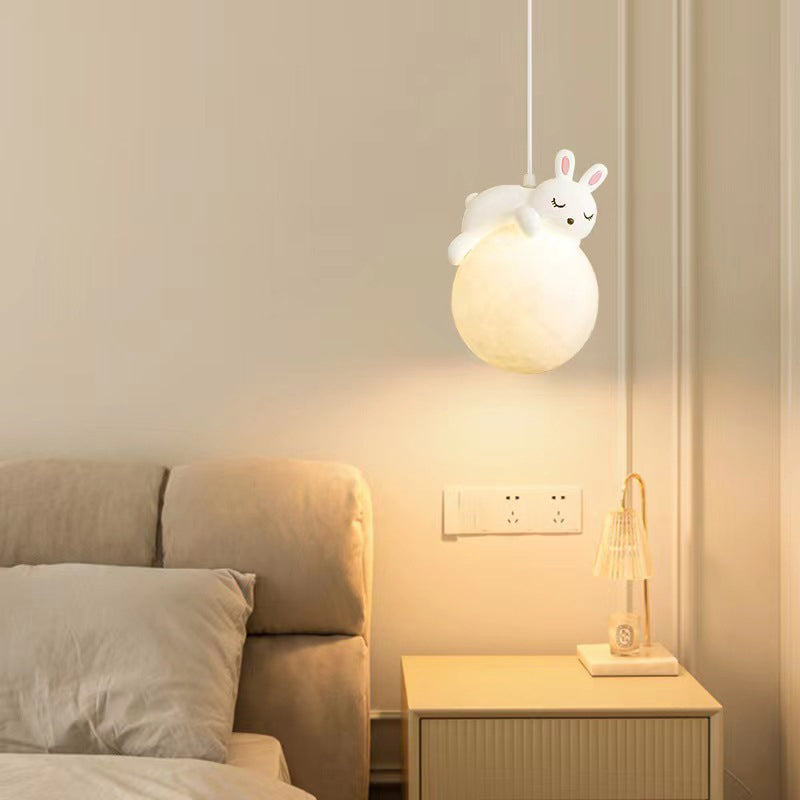 Rynx | Contemporary creative PE spherical umbrella resin animal rabbit bear design 1-light pendant lamp for the living room