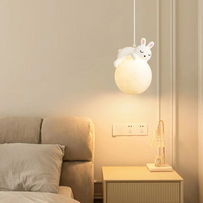 Rynx | Contemporary creative PE spherical umbrella resin animal rabbit bear design 1-light pendant lamp for the living room