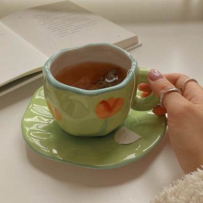 Rynx Retro hand-painted cup and saucer set