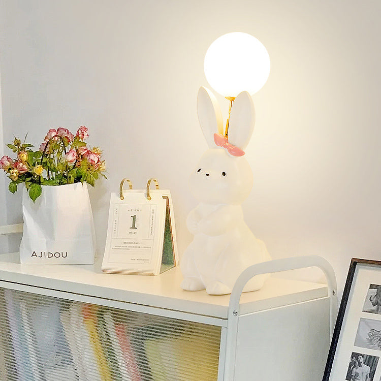 Rynx | Modern Art Deco Rabbit Feather Orb Metal Goose Feather Glass 1-Light Table Lamp For Bedroom