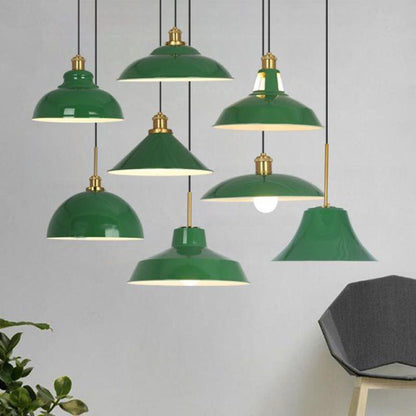 Rynx | RetroDome Industrial Vintage Pendant Light | Green Iron Dome Design | Single Light | Rustic Ceiling Lighting