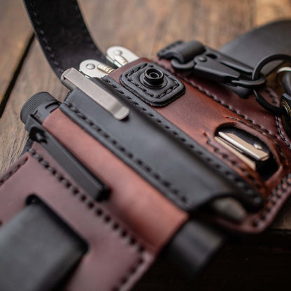 Rynx | Cowhide Multitool Belt Pouch — Sturdy Holder for Tactical Equipment Medium brown black leather
