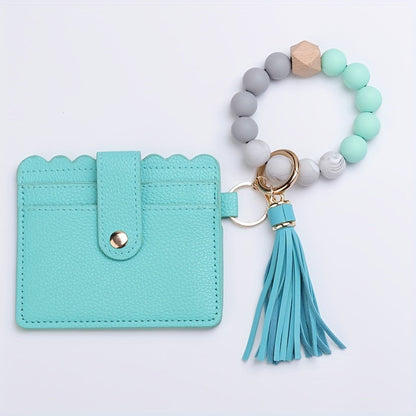 Rynx | Vibrant Leopard Print PU Tassel Wallet Keychain – Silicone Beaded Accessory with Detachable Camping Bag Clip, Stylish and Compact Travel Companion