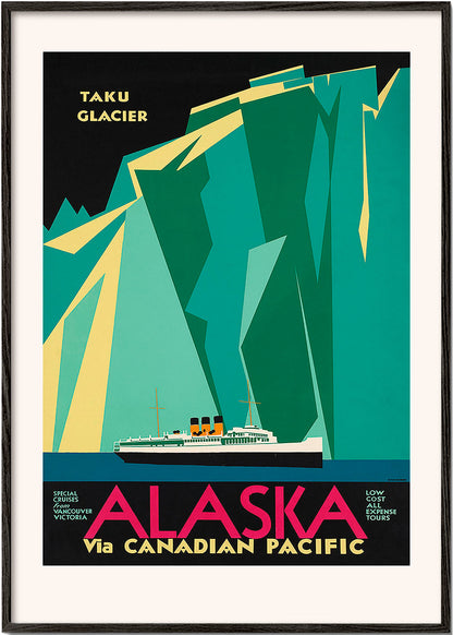Rynx | Alaska via Canadian Pacific. Taku Glacier - Vintage Travel Poster