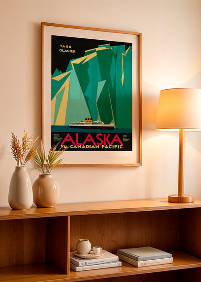 Rynx | Alaska via Canadian Pacific. Taku Glacier - Vintage Travel Poster