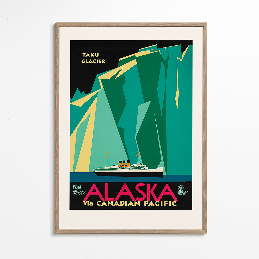 Rynx | Alaska via Canadian Pacific. Taku Glacier - Vintage Travel Poster