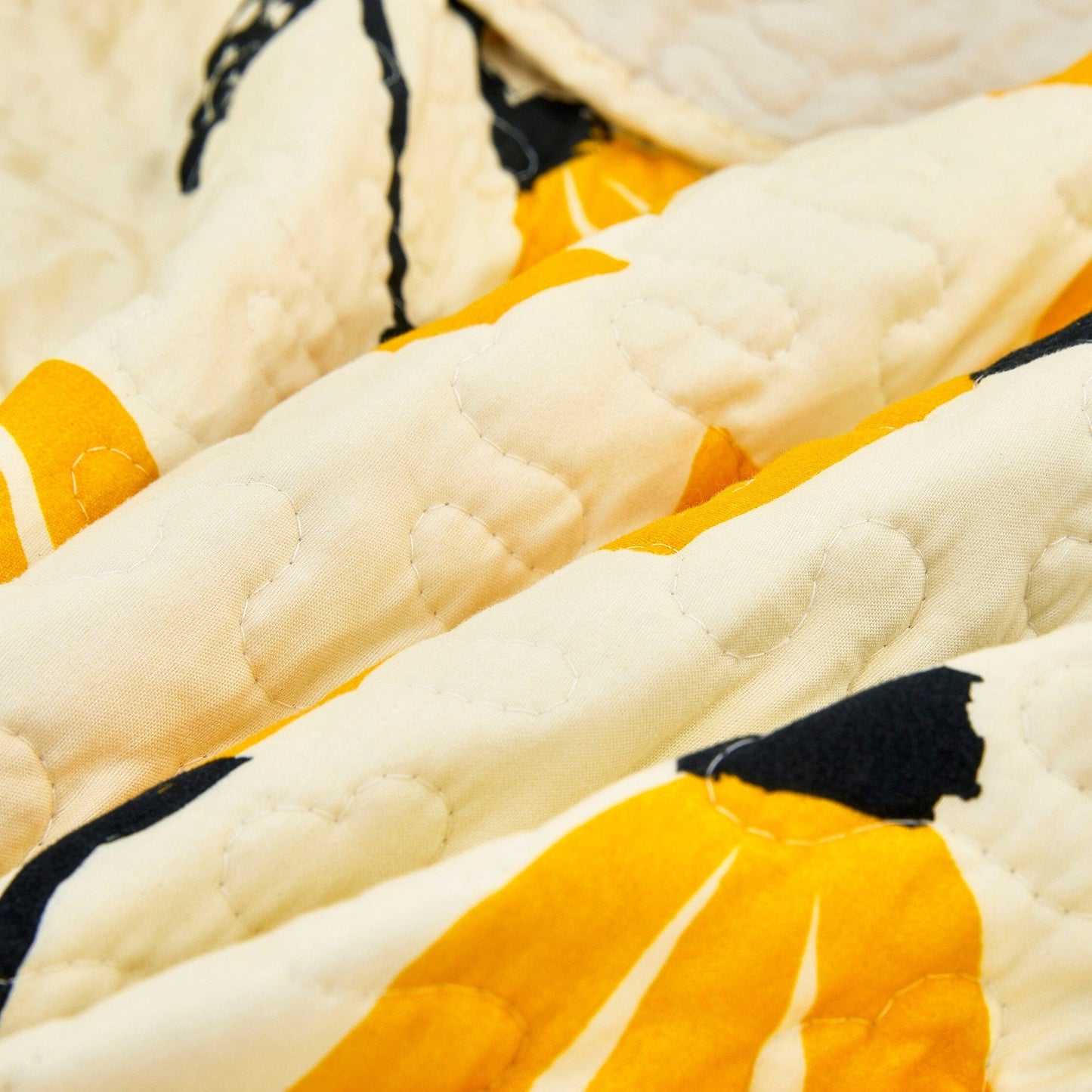 Rynx | Botanical Flower Foot Blanket - Quilted Yellow Fleur Golden Orange Springtime Tulips - Ruffled Edges Bright Lively Ivory Cream - 50 x 60