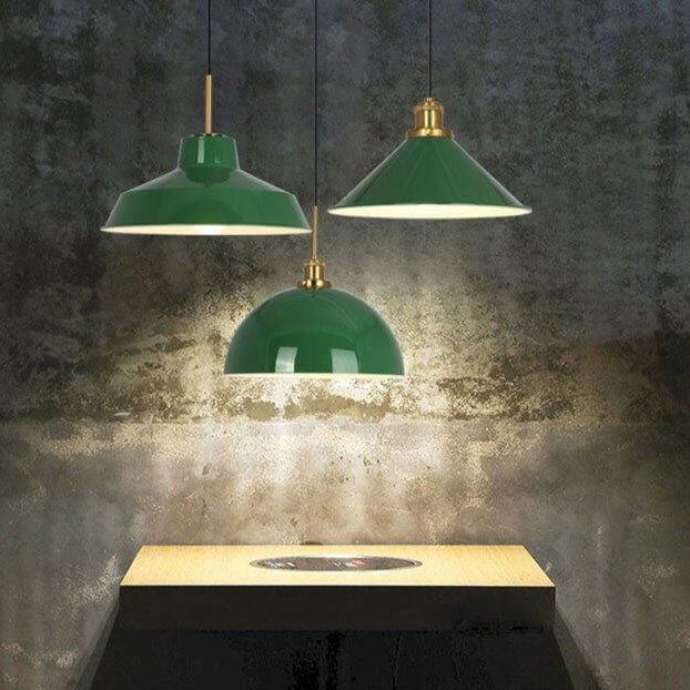 Rynx | RetroDome Industrial Vintage Pendant Light | Green Iron Dome Design | Single Light | Rustic Ceiling Lighting