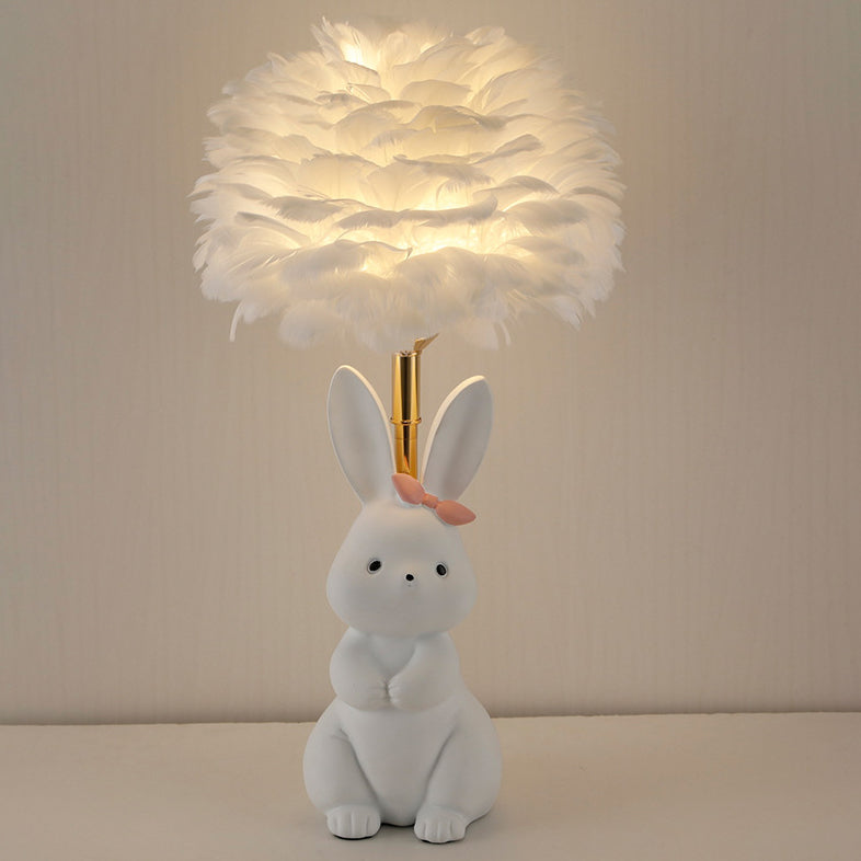 Rynx | Modern Art Deco Rabbit Feather Orb Metal Goose Feather Glass 1-Light Table Lamp For Bedroom