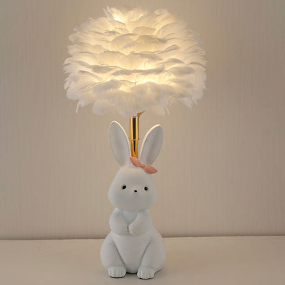 Rynx | Modern Art Deco Rabbit Feather Orb Metal Goose Feather Glass 1-Light Table Lamp For Bedroom