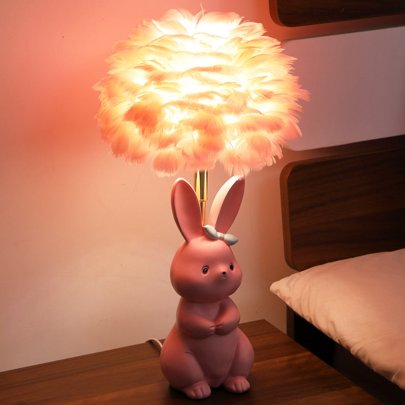 Rynx | Modern Art Deco Rabbit Feather Orb Metal Goose Feather Glass 1-Light Table Lamp For Bedroom