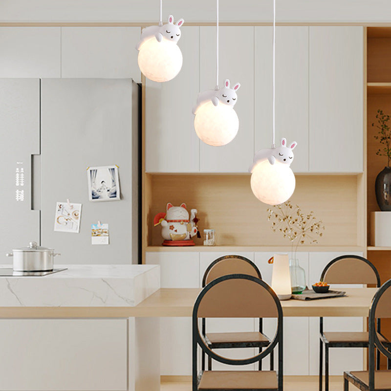 Rynx | Contemporary creative PE spherical umbrella resin animal rabbit bear design 1-light pendant lamp for the living room