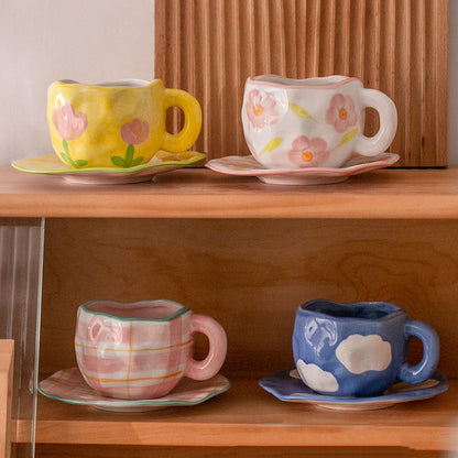Rynx Retro hand-painted cup and saucer set