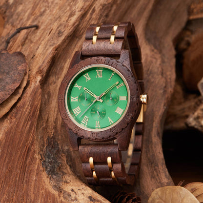Rynx | Retro Walnut Gold Multifunctional Men's Quartz Watch