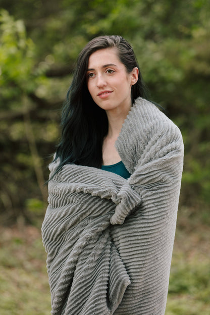 Rynx | Striped Textured Faux Fur Throw Blanket