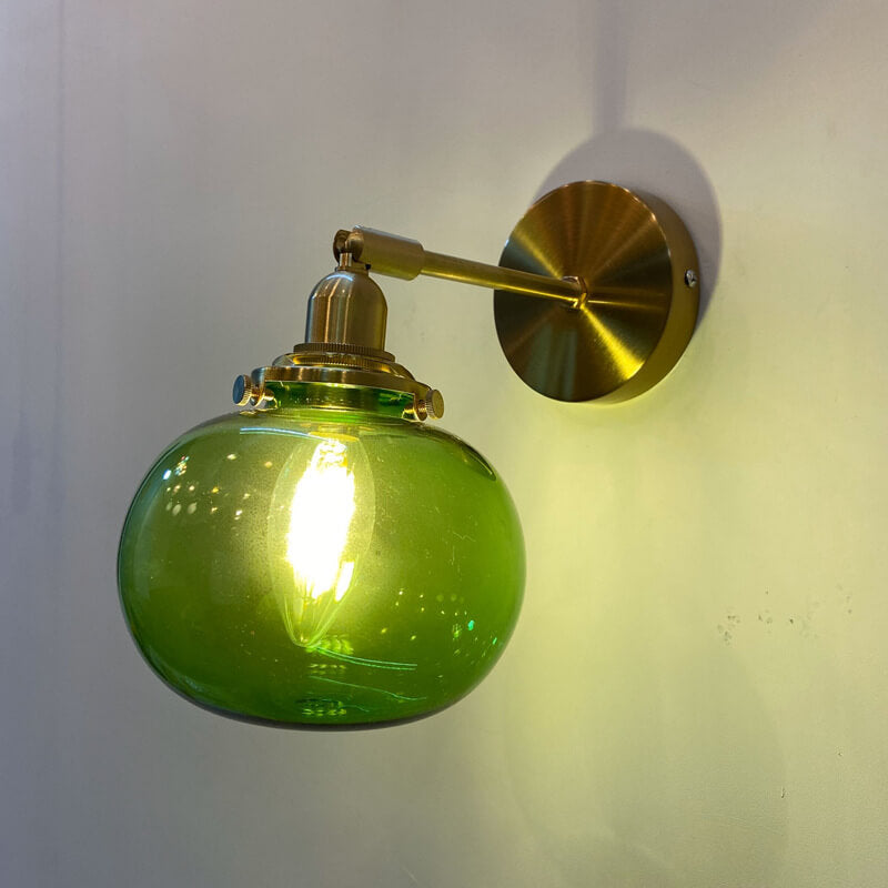 Rynx | Glasvora Japanese Wall Lamp | Round Globe made of Glass & Brass | Vintage Design | 1-Light