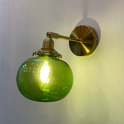 Rynx | Glasvora Japanese Wall Lamp | Round Globe made of Glass & Brass | Vintage Design | 1-Light