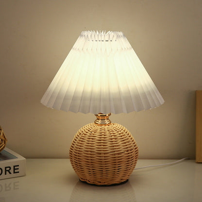 Rynx | RattaLume Nordic LED Table Lamp | Woven Rattan & Foldable Fabric Shade | Mood Light | Decor for the Bedroom