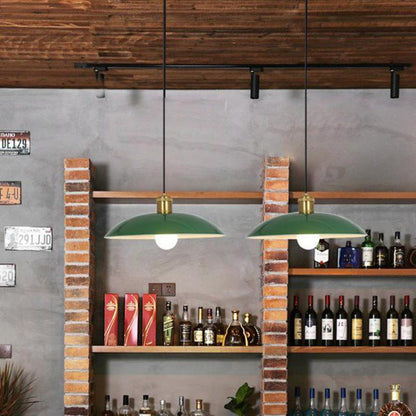 Rynx | RetroDome Industrial Vintage Pendant Light | Green Iron Dome Design | Single Light | Rustic Ceiling Lighting