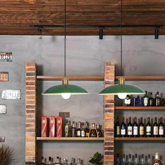 Rynx | RetroDome Industrial Vintage Pendant Light | Green Iron Dome Design | Single Light | Rustic Ceiling Lighting