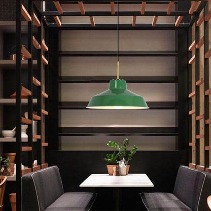 Rynx | RetroDome Industrial Vintage Pendant Light | Green Iron Dome Design | Single Light | Rustic Ceiling Lighting