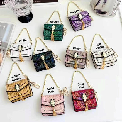 Rynx | Mini Luxury Bag Style AirPods Case – Snake Pattern PU Leather with Tassel & Chain