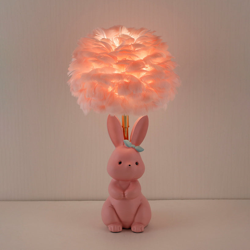 Rynx | Modern Art Deco Rabbit Feather Orb Metal Goose Feather Glass 1-Light Table Lamp For Bedroom