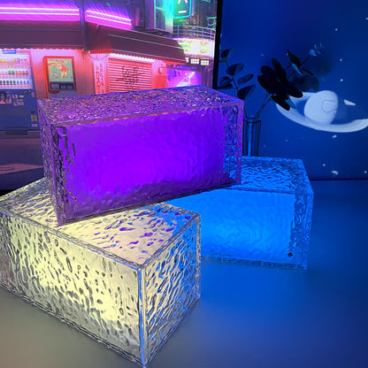 Rynx | FrostGlow RGB LED Table Lamp | Acrylic Ice Cube Design | Decorative Mood Light | Rechargeable