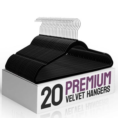 Rynx | 20/30/60 Pack Velvet Hangers - Premium Non-Slip Felt Hangers with Sturdy Black/White Finish - Heavy Duty Coat and Suit Hangers with Space-Saving 360° Rotating Rose Gold/Galvanized Metal Hook