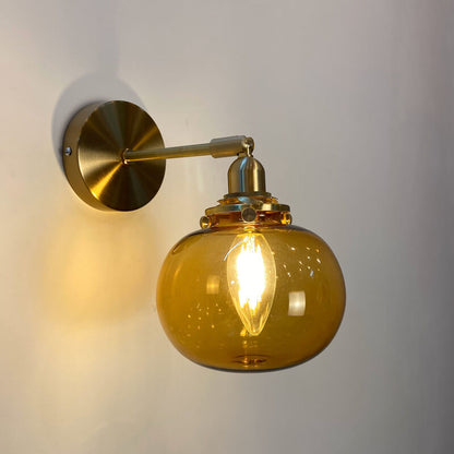 Rynx | Glasvora Japanese Wall Lamp | Round Globe made of Glass & Brass | Vintage Design | 1-Light